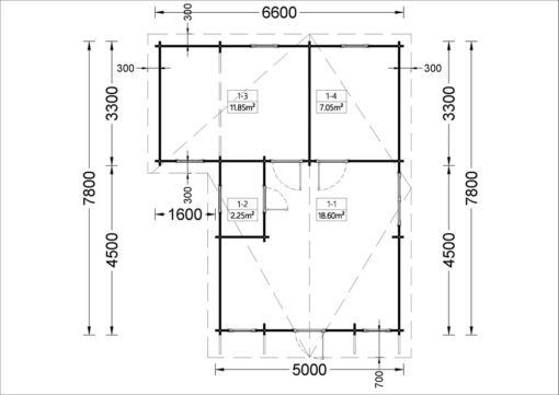 Funktionelt træhytte DIJON 43m², 44 mm