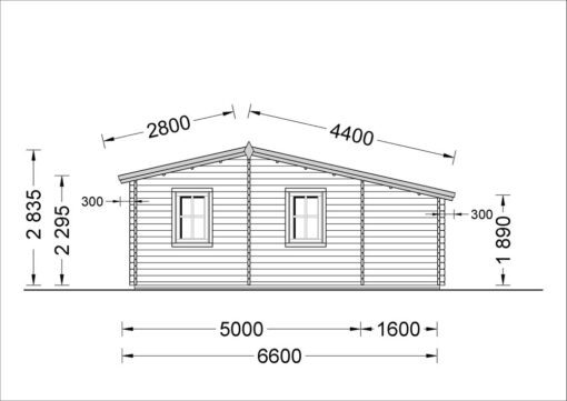 Funktionelt træhytte DIJON 43m², 44 mm