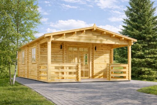 Bjælkehytte med terrasse Hymer, 42 m² + 10 m²