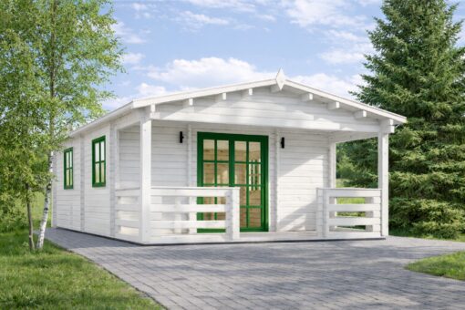 Bjælkehytte med terrasse Hymer, 42 m² + 10 m²