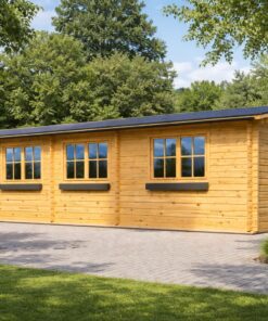 Bjælkehytte med terrasse Hymer, 42 m² + 10 m²