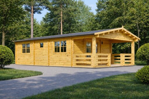 Bjælkehytte med terrasse Hymer, 42 m² + 10 m²