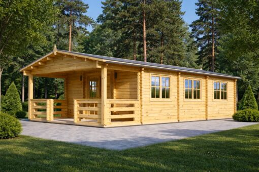 Bjælkehytte med terrasse Hymer, 42 m² + 10 m²