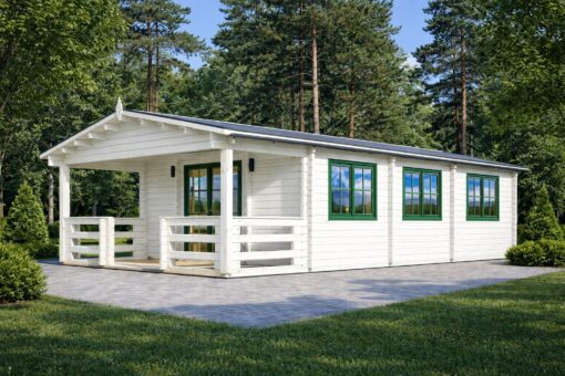 Bjælkehytte med terrasse Hymer, 42 m² + 10 m²