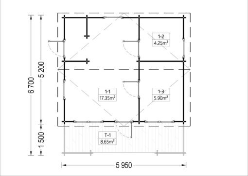 Bjælkehytte med terrasse ALTO 31m², 44mm