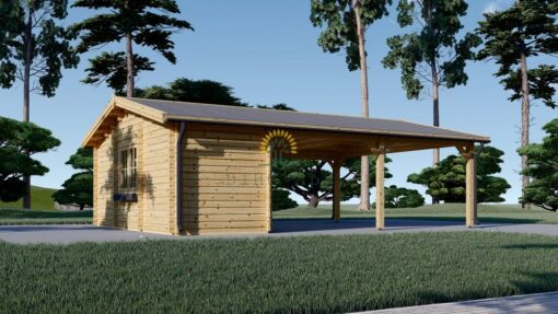 Dobbelt træ carport med skur/redskabsrum 45m² (6x7,5), 44mm