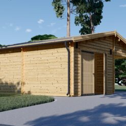 Træ garage med carport 40m², 44mm