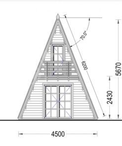 Træhytte med hems TIPI (4.5m x 7m), 44 mm