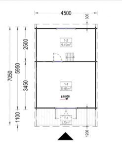 Træhytte med hems TIPI (4.5m x 7m), 44 mm