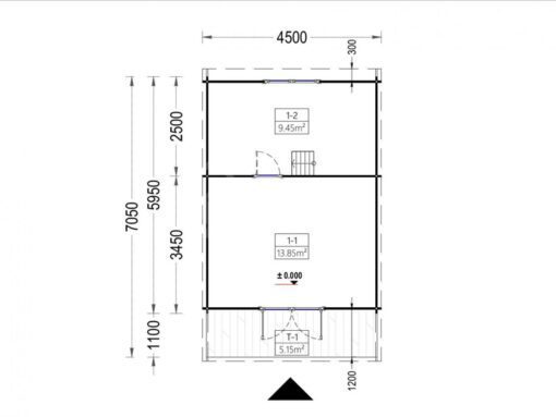 Træhytte med hems TIPI (4.5m x 7m), 44 mm