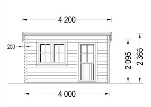 Bjælkehytte fladt tag DREUX 12m², 44mm