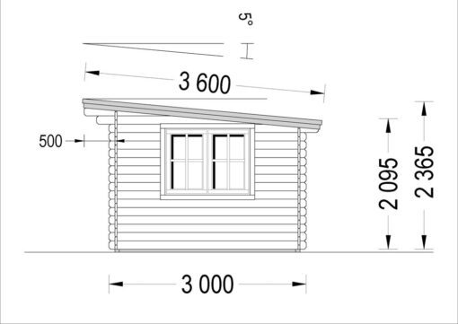 Bjælkehytte fladt tag DREUX 12m², 44mm