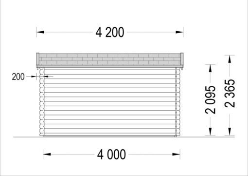 Bjælkehytte fladt tag DREUX 12m², 44mm