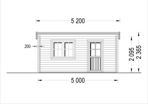 Bjælkehytte DREUX fladt tag 19.9m², 44mm