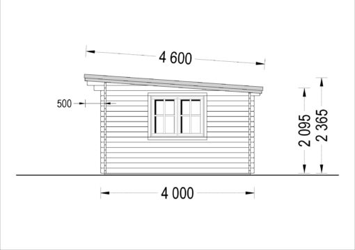 Bjælkehytte DREUX fladt tag 19.9m², 44mm