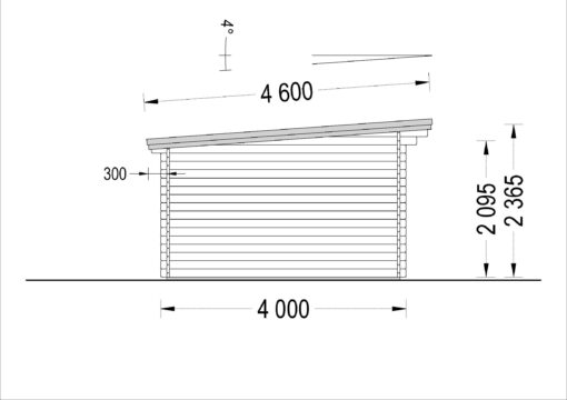 Bjælkehytte DREUX fladt tag 19.9m², 44mm