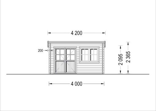 Bjælkehytte Lille fladt tag 12 m², 34mm