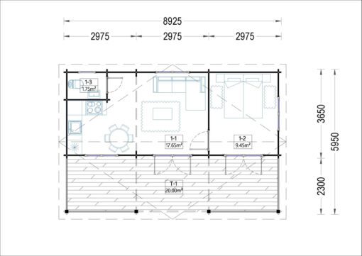 Feriehus Amelia 54 m², 44mm/66mm