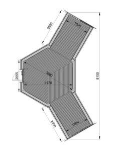 Camping hytte 9.2 m² med 2 udvidelser - Plan