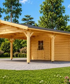 Garage med Dobbelt Carport 57 m² (9.5 m x 5.95 m), 44mm