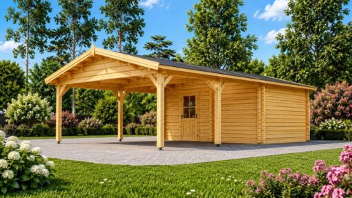 Garage med Dobbelt Carport 57 m² (9.5 m x 5.95 m), 44mm