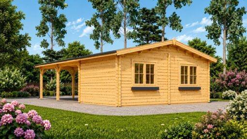 Garage med Dobbelt Carport 57 m² (9.5 m x 5.95 m), 44mm
