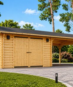 Garage med Dobbelt Carport 57 m² (9.5 m x 5.95 m), 44mm