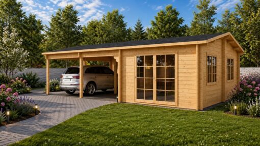 Tivoli – Dobbelt Carport med Studio (5.95 × 9.5 m, 44 mm)