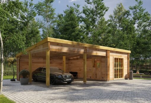 Dobbelt carport med studio 5.95x9.5 m – Tivoli 44 mm