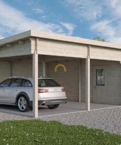 Dobbelt carport fladt tag-Tivoli med skur (5,95 m x 7.5m), 44mm