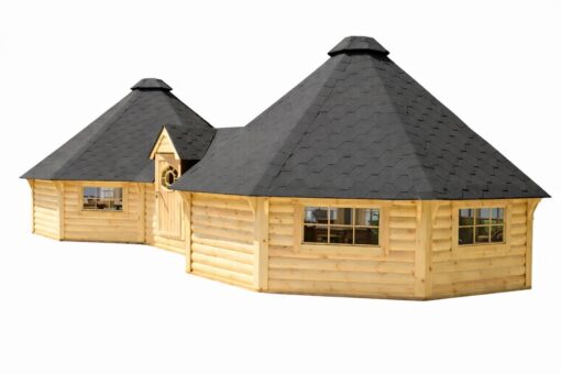 Dobbelt Finsk Grillhytte med Gang (2 × 16,5 m² + 5,78 m²) – 38,8 m²