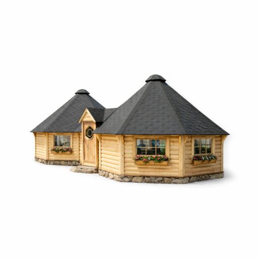 Dobbelt Finsk Grillhytte med Gang (2 × 16,5 m² + 5,78 m²) – 38,8 m²