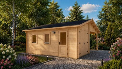 Garage med carport 36 m² (6.8 m x 5.6 m), 44mm