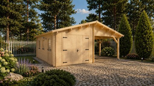 Garage med carport 36 m² (6.8 m x 5.6 m), 44mm