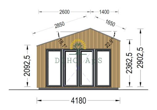 Haveskur i træ TONIA (34mm + træpaneler), 4mx3m, 12 m²