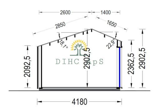 Haveskur i træ TONIA (34mm + træpaneler), 4mx3m, 12 m²