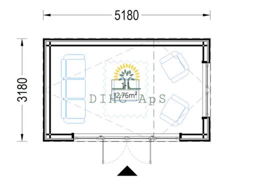 Haveskur i træ TONIA (34mm + træpaneler), 5mx3m, 15 m²