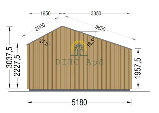 Haveskur i træ TONIA (34mm + træpaneler), 5mx3m, 15 m²