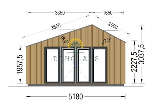 Haveskur i træ TONIA (34mm + træpaneler), 5mx3m, 15 m²