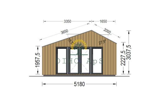 Haveskur i træ TONIA (34mm + træpaneler), 5mx5m, 25 m²