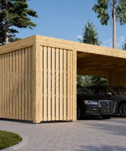 Dobbelt carport med skur LUNA DUO F PLUS, 7.6 x 5.6 m