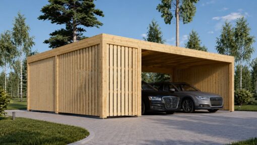 Dobbelt carport med skur LUNA DUO F PLUS, 7.6 x 5.6 m