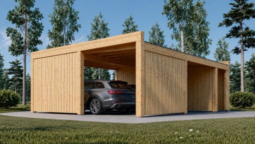 Dobbelt carport med skur LUNA DUO F PLUS, 7.6 x 5.6 m
