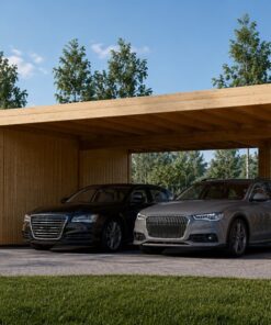Dobbelt carport med skur LUNA DUO F PLUS, 7.6 x 5.6 m