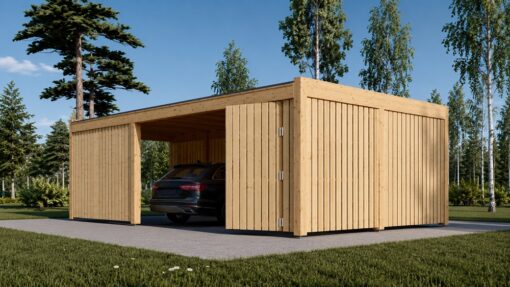 Dobbelt carport med skur LUNA DUO F PLUS, 7.6 x 5.6 m
