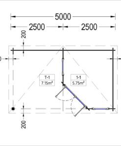 Haveskur med terrasse KATERINA (28 mm), 5×3 m, 7.5 m² + 7.5 m²