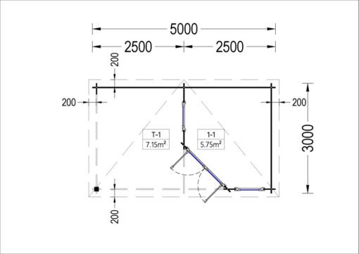 Haveskur med terrasse KATERINA (28 mm), 5×3 m, 7.5 m² + 7.5 m²