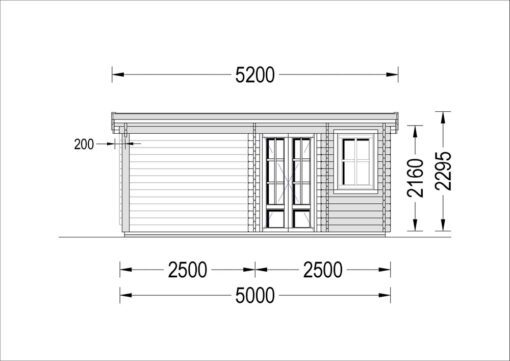 Haveskur med terrasse KATERINA (28 mm), 5×3 m, 7.5 m² + 7.5 m²