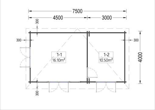 Havehytte MAJA (44 mm), 7.5×4 m, 30 m²