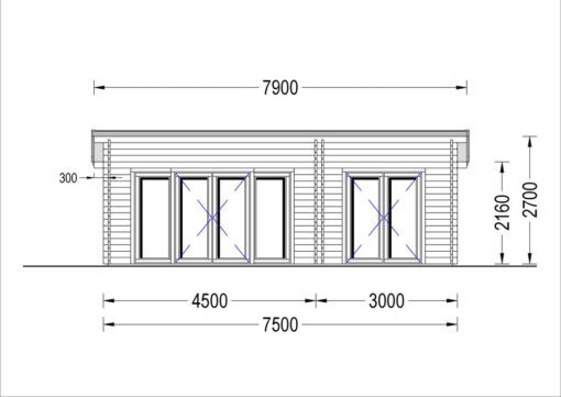 Havehytte MAJA (44 mm), 7.5×4 m, 30 m²